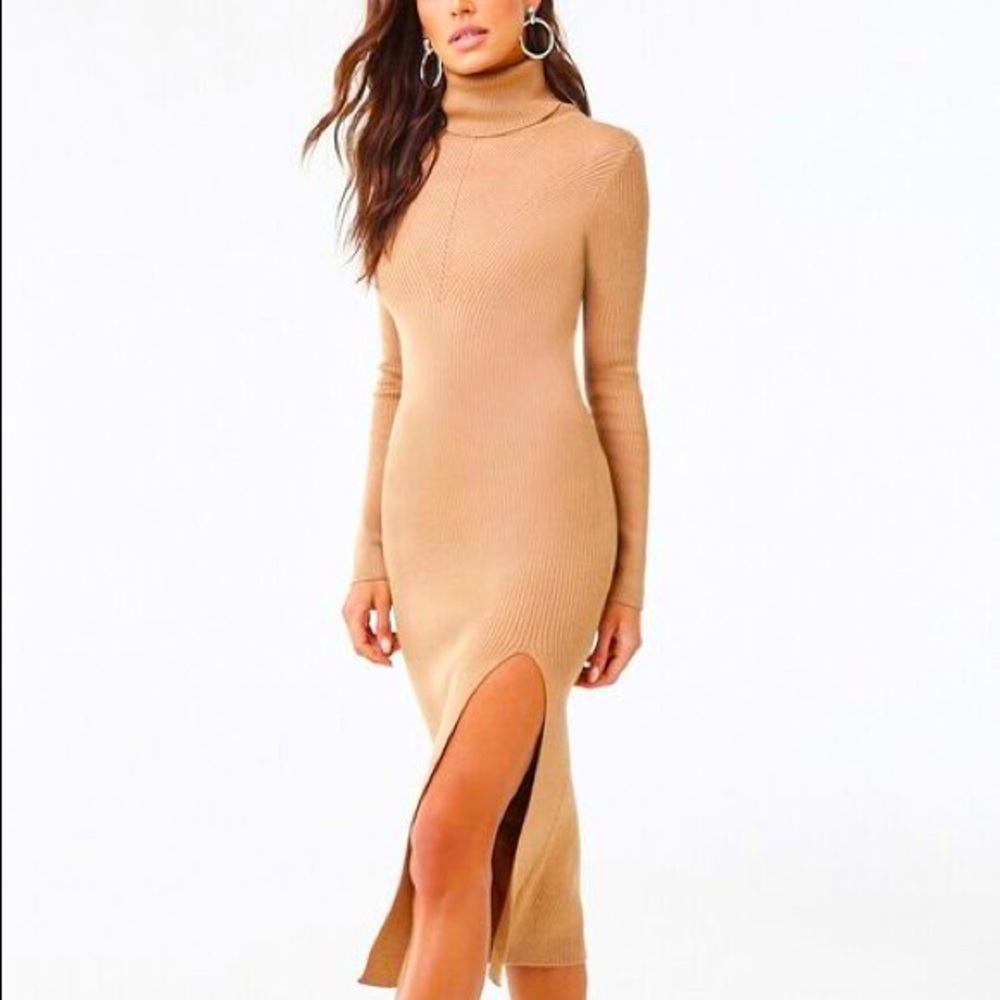 Forever21 Turtleneck Slitted Bodycon Dress - Small